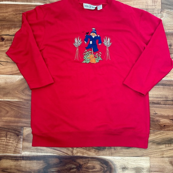 Vintage Womens Fall Scarecrow appliqué Sweatshirt shoulder pads Size XL - Picture 1 of 9